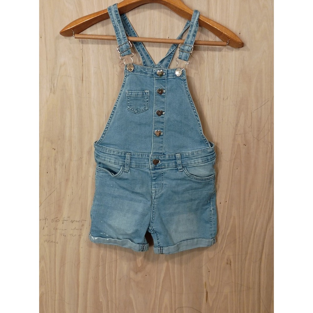 Visgoss Girls Denim Overall With Heart Button Adjustable Strap Size S(7/8).